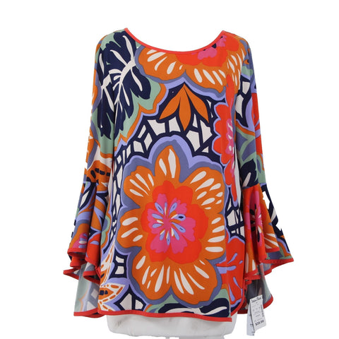Coco Bianco Top NEW $79 Sz M Orange Multi Color Floral Polyester Spandex Top