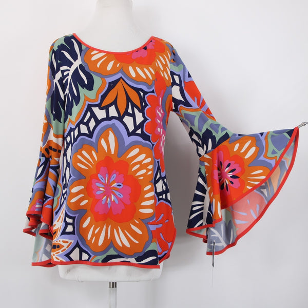 Coco Bianco Top NEW $79 Sz M Orange Multi Color Floral Polyester Spandex Top