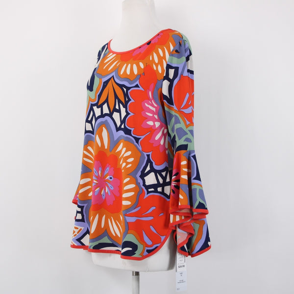 Coco Bianco Top NEW $79 Sz M Orange Multi Color Floral Polyester Spandex Top