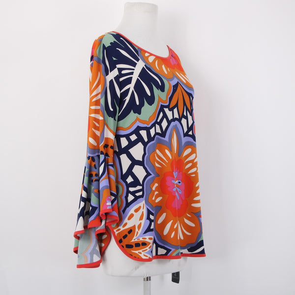 Coco Bianco Top NEW $79 Sz M Orange Multi Color Floral Polyester Spandex Top