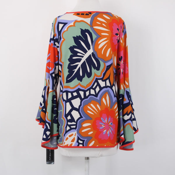 Coco Bianco Top NEW $79 Sz M Orange Multi Color Floral Polyester Spandex Top