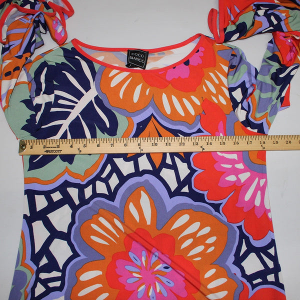 Coco Bianco Top NEW $79 Sz M Orange Multi Color Floral Polyester Spandex Top