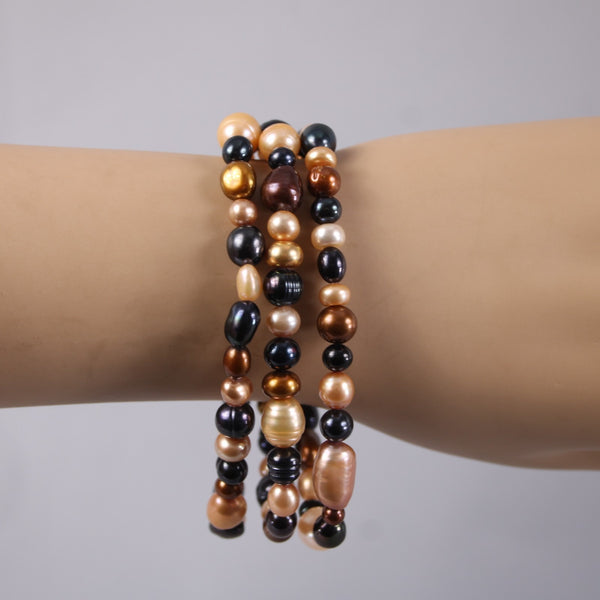 Pearl Bracelet Multi Color Freshwater Stringed Set Of 3 Pearls Bracelet