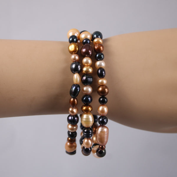 Pearl Bracelet Multi Color Freshwater Stringed Set Of 3 Pearls Bracelet