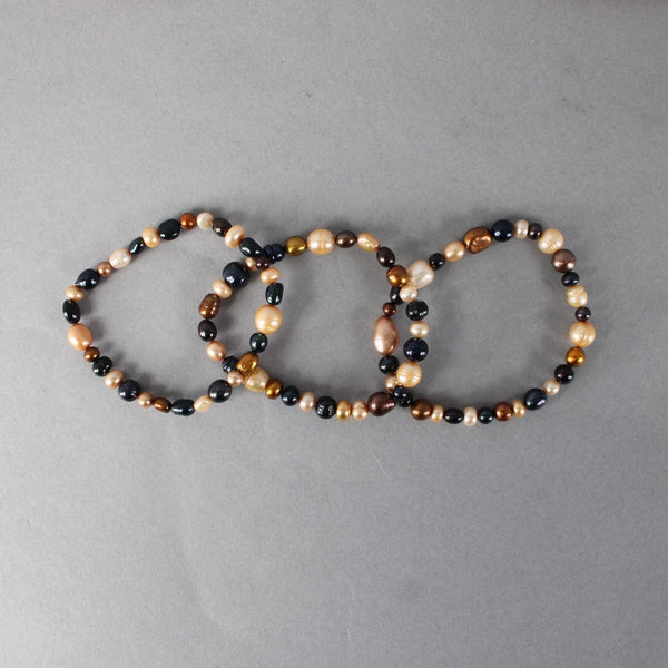 Pearl Bracelet Multi Color Freshwater Stringed Set Of 3 Pearls Bracelet