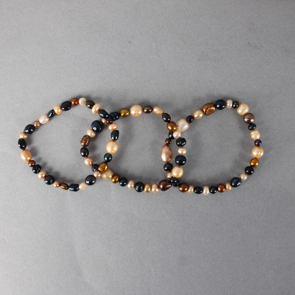 Pearl Bracelet Multi Color Freshwater Stringed Set Of 3 Pearls Bracelet