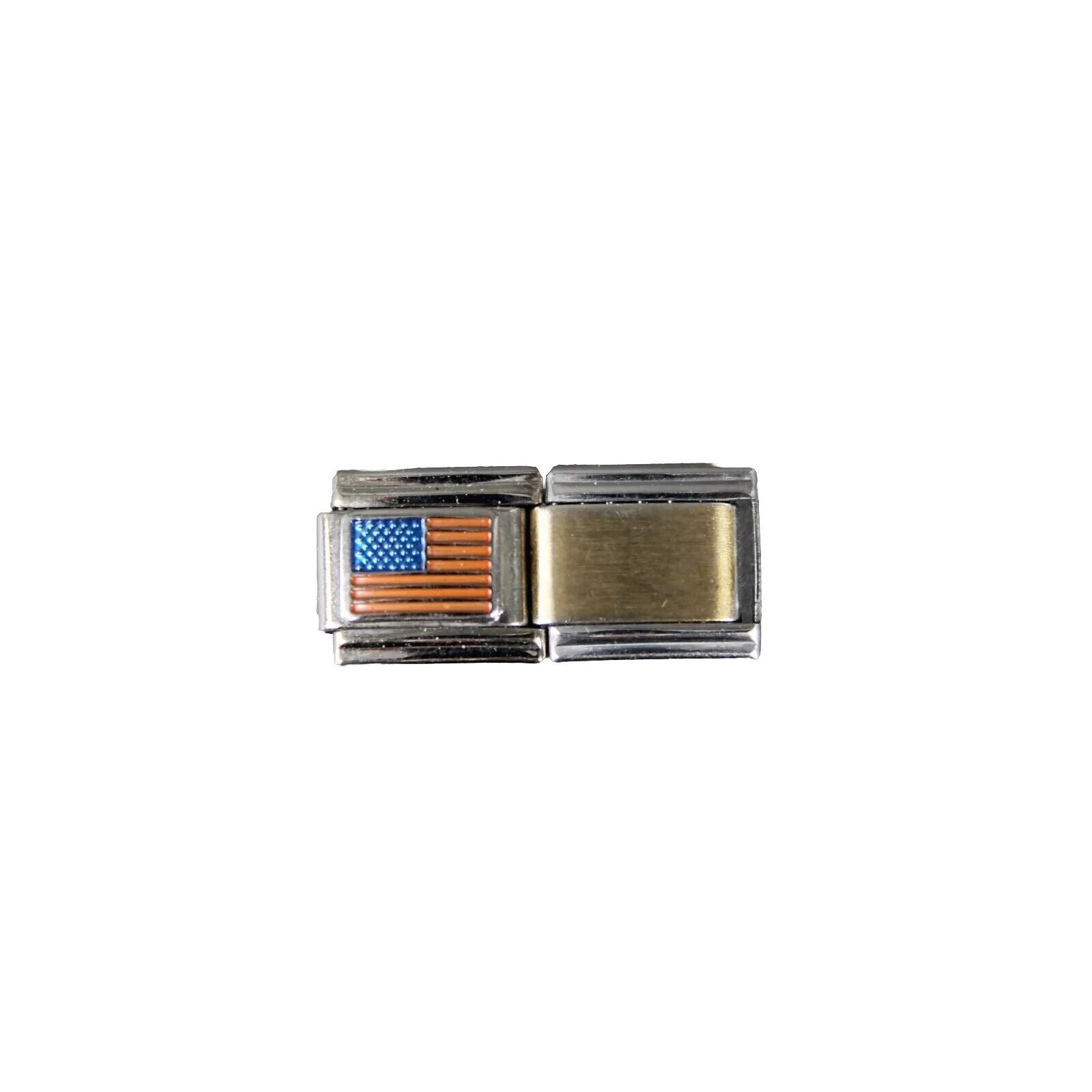 D'linQ American Flag Stainless Steel Elastic Stretch Chain Link Italian Charm
