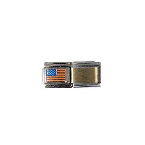 D'linQ American Flag Stainless Steel Elastic Stretch Chain Link Italian Charm