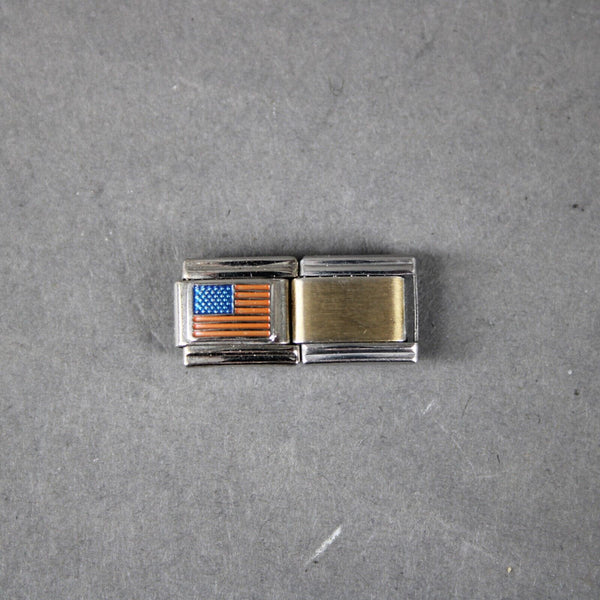 D'linQ American Flag Stainless Steel Elastic Stretch Chain Link Italian Charm
