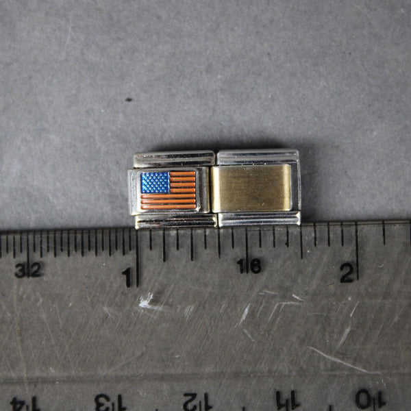 D'linQ American Flag Stainless Steel Elastic Stretch Chain Link Italian Charm