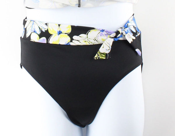 St Johns Bay Sz 12 2 PC Black Blue Multi Nylon Spdx Ruched Floral Swim Suit