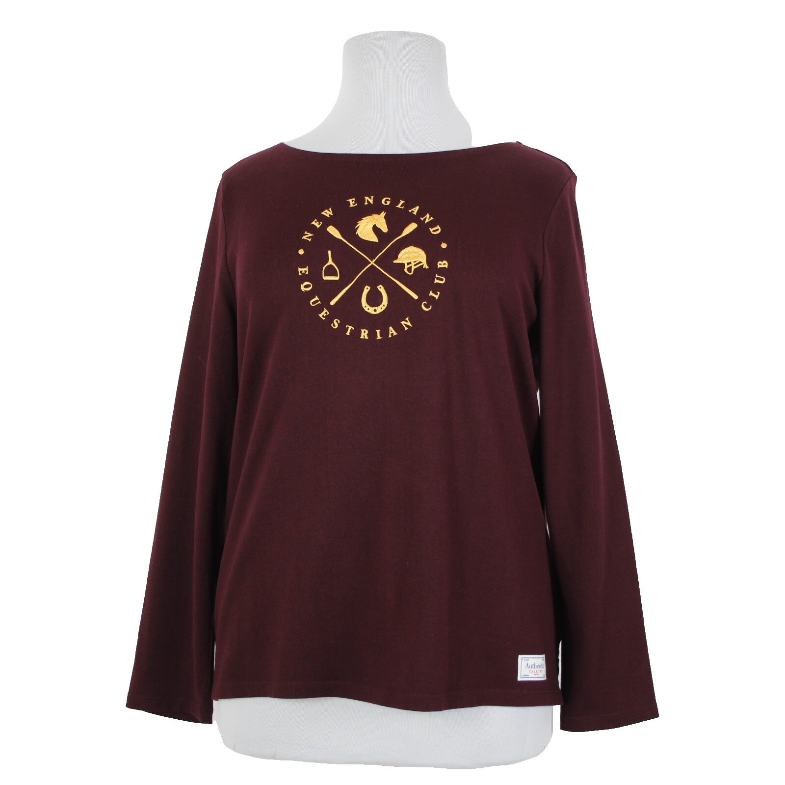 Talbots NEW Sz XL Burgundy Red Yellow Embroid New England Equestrian Club Top