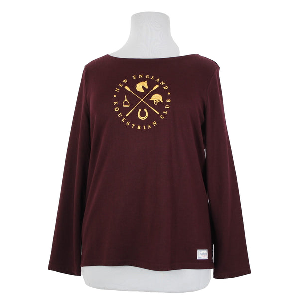 Talbots NEW Sz XL Burgundy Red Yellow Embroid New England Equestrian Club Top