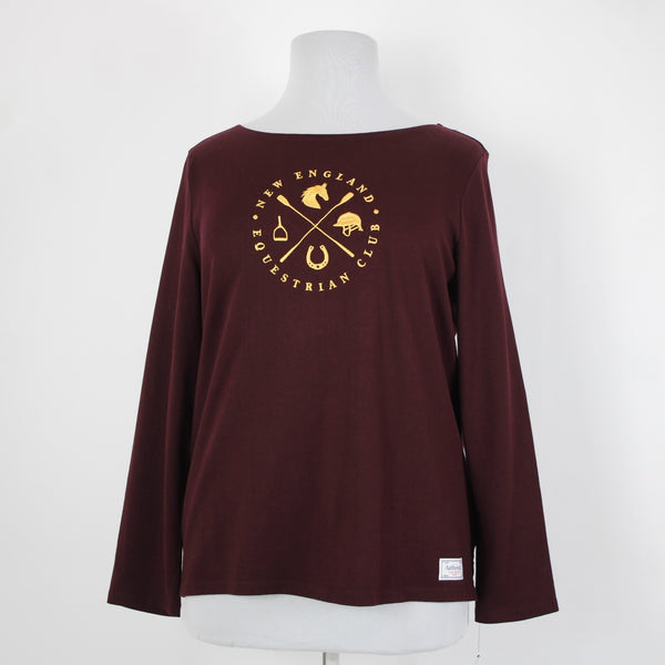 Talbots NEW Sz XL Burgundy Red Yellow Embroid New England Equestrian Club Top