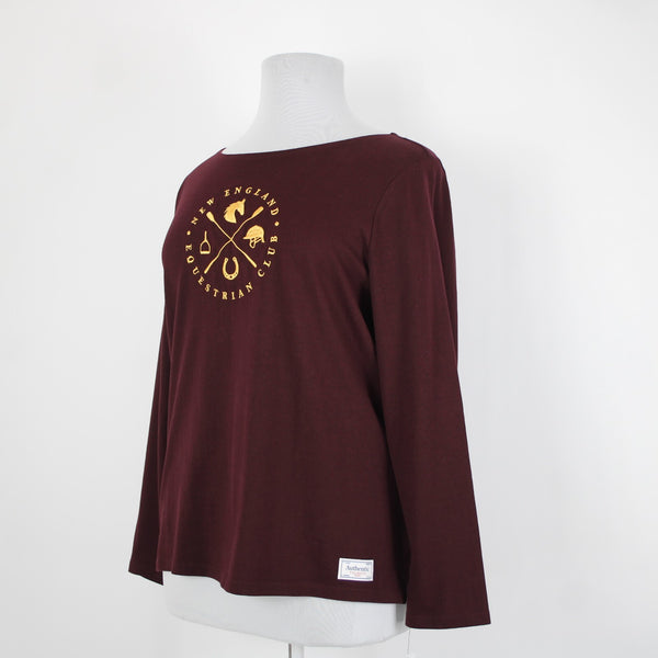 Talbots NEW Sz XL Burgundy Red Yellow Embroid New England Equestrian Club Top