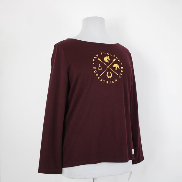 Talbots NEW Sz XL Burgundy Red Yellow Embroid New England Equestrian Club Top