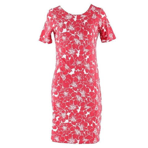 Land's End 2 - 4 Pink Coral White Flor Cotton Viscose Elastane V Back Dress
