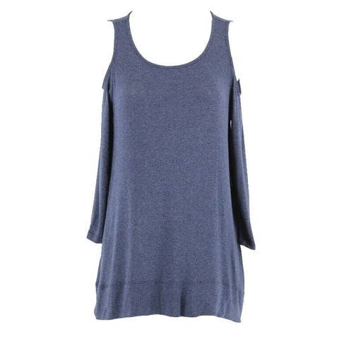 Ella Moss NEW $117 Sz S Heathered Navy Blue Cold Shoulder Rayon Spandex Top