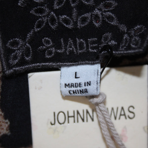 Johnny Was Dress NEW$335 Sz L Black Brown Multi Color 100% Rayon Poly Midi Dress