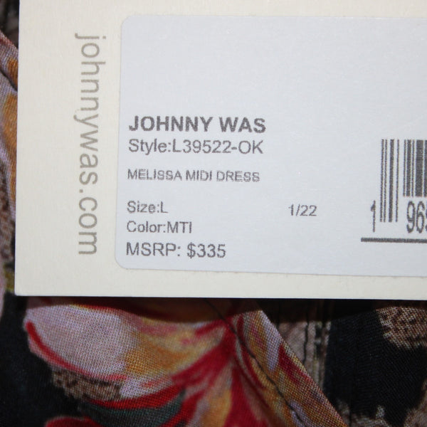 Johnny Was Dress NEW$335 Sz L Black Brown Multi Color 100% Rayon Poly Midi Dress
