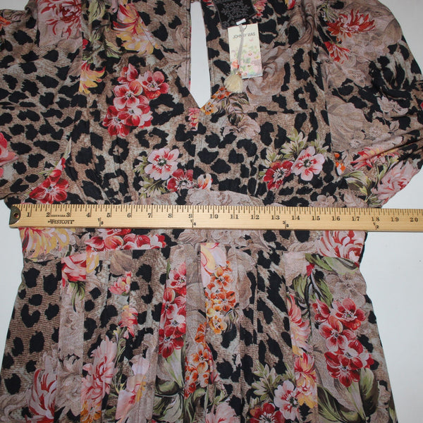 Johnny Was Dress NEW$335 Sz L Black Brown Multi Color 100% Rayon Poly Midi Dress