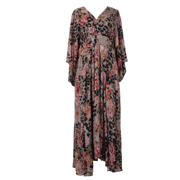 Johnny Was Dress NEW$335 Sz L Black Brown Multi Color 100% Rayon Poly Midi Dress