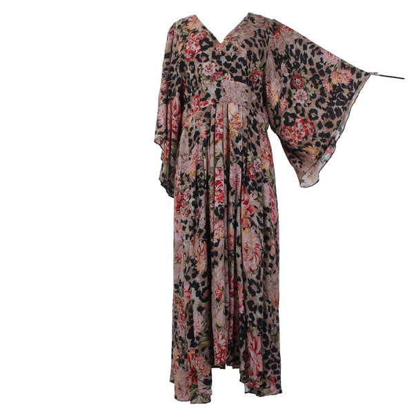 Johnny Was Dress NEW$335 Sz L Black Brown Multi Color 100% Rayon Poly Midi Dress