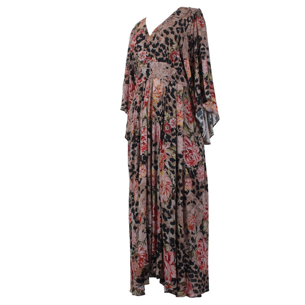 Johnny Was Dress NEW$335 Sz L Black Brown Multi Color 100% Rayon Poly Midi Dress