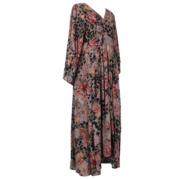 Johnny Was Dress NEW$335 Sz L Black Brown Multi Color 100% Rayon Poly Midi Dress