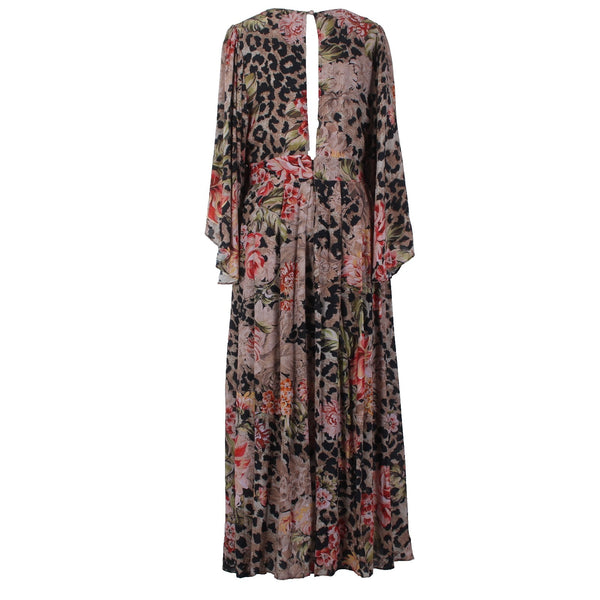 Johnny Was Dress NEW$335 Sz L Black Brown Multi Color 100% Rayon Poly Midi Dress