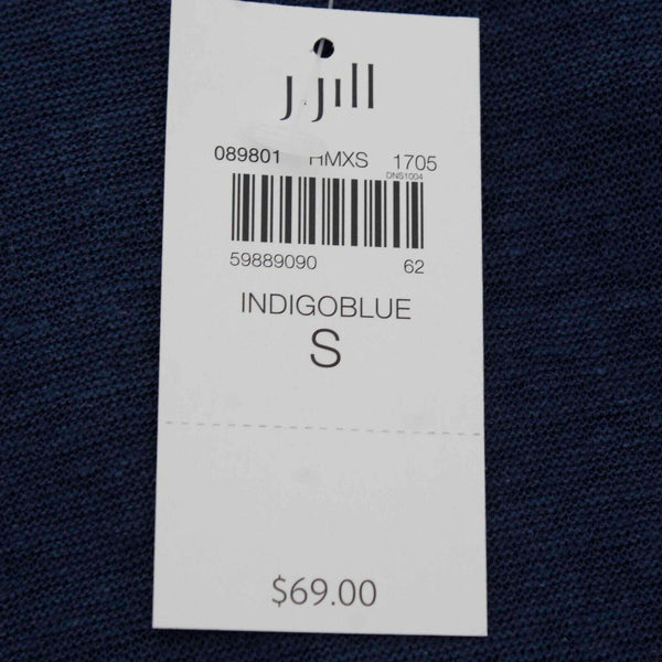 J Jill NEW $69 Sz S Indigo Blue Ruffle Back 100% Linen Wrap