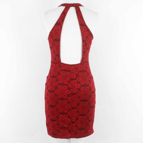 Miss Love Sz S Burgundy Black Open Back Nylon Spandex Bodycon Dress