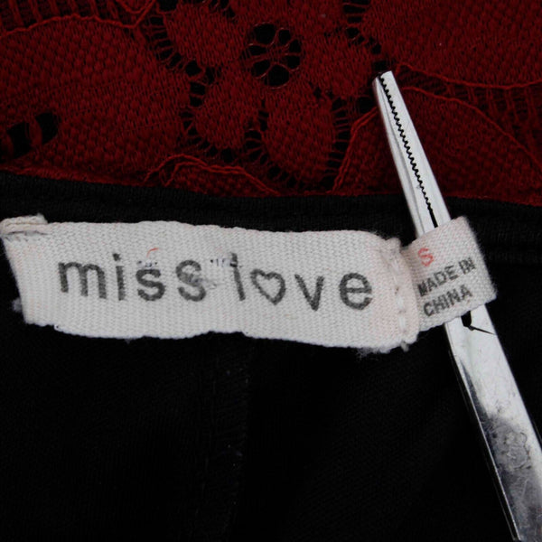 Miss Love Sz S Burgundy Black Open Back Nylon Spandex Bodycon Dress