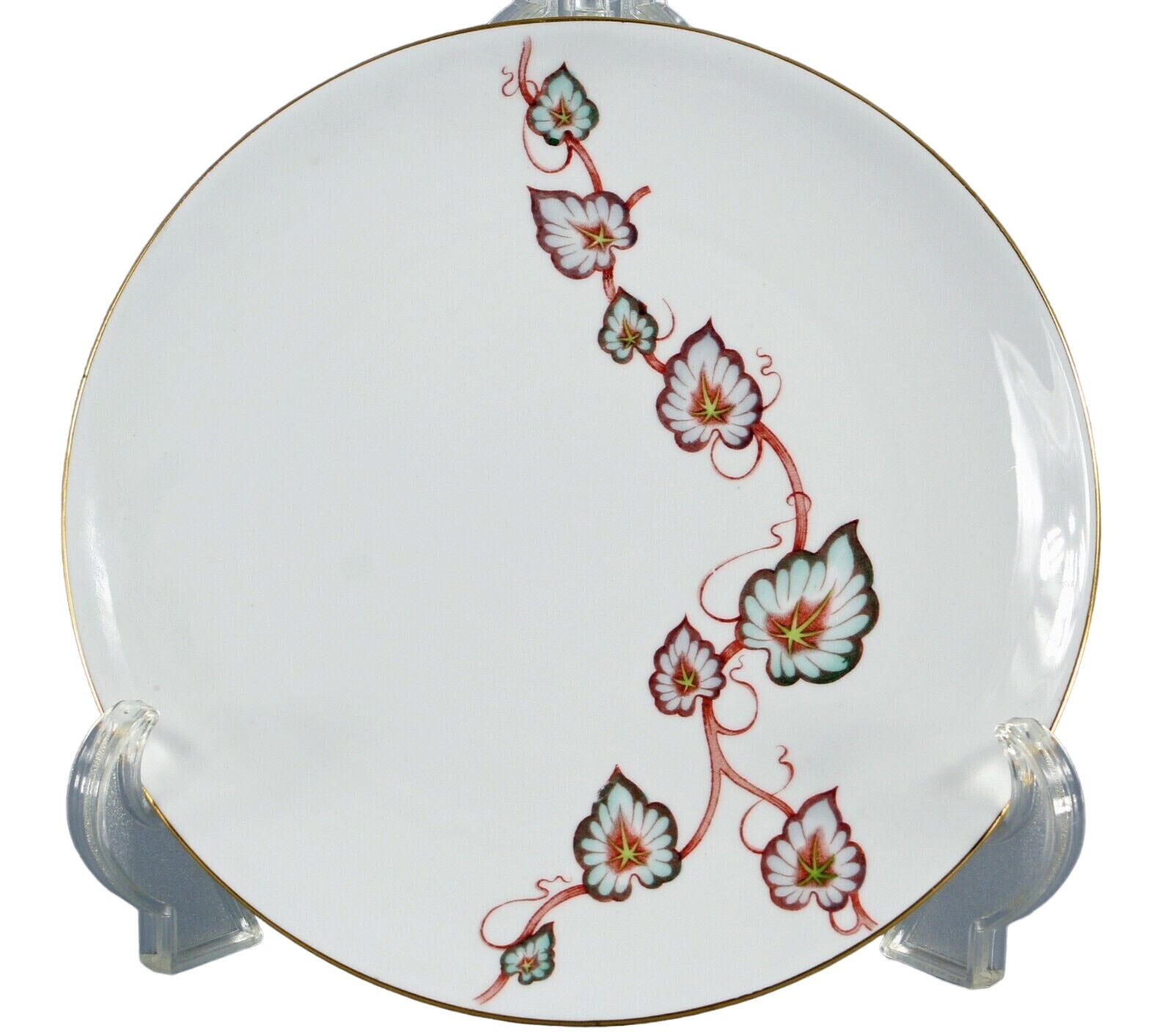 Tuscan England 8in White Green Multi Vine Embellished Gold Rim Salad Plate