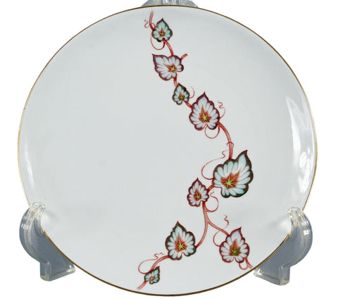 Tuscan England 8in White Green Multi Vine Embellished Gold Rim Salad Plate