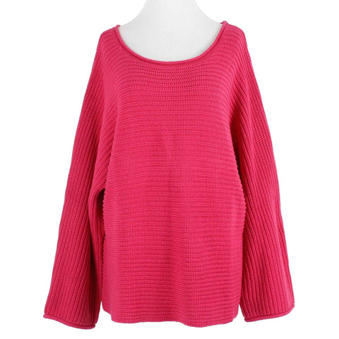 Roamans Sz 14/16 Pink Magenta Open Knit Cotton Acrylic Sweater