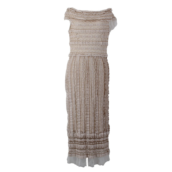 Sho Dress Sz ? Beige White Lace Lined Nylon Cotton Spandex Dress