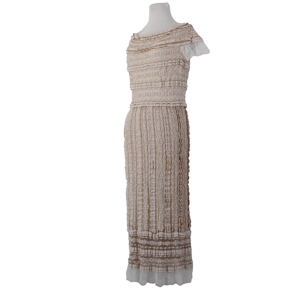 Sho Dress Sz ? Beige White Lace Lined Nylon Cotton Spandex Dress