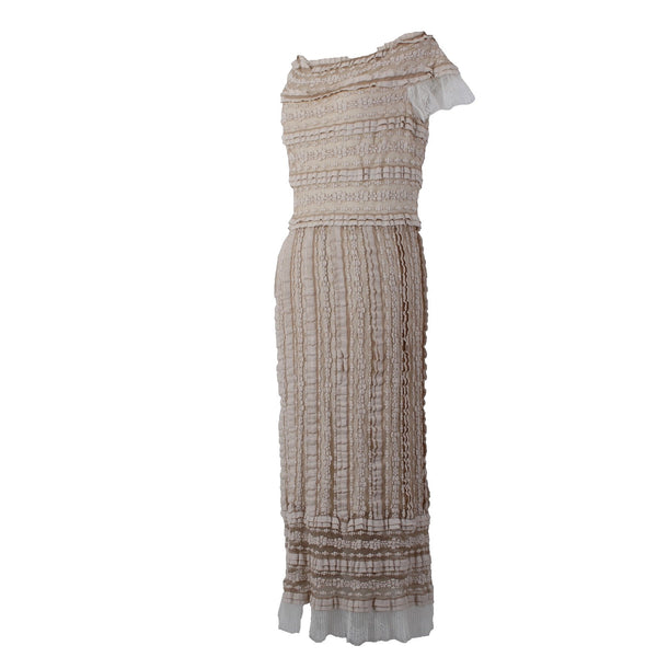 Sho Dress Sz ? Beige White Lace Lined Nylon Cotton Spandex Dress