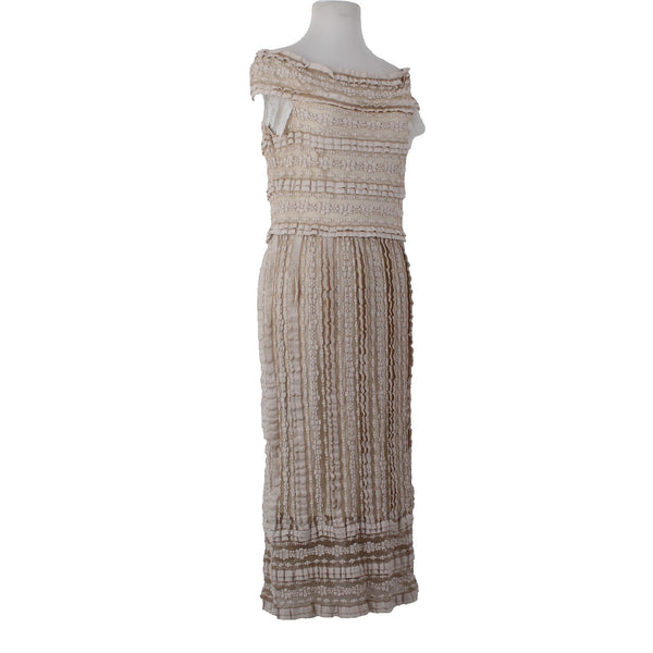 Sho Dress Sz ? Beige White Lace Lined Nylon Cotton Spandex Dress