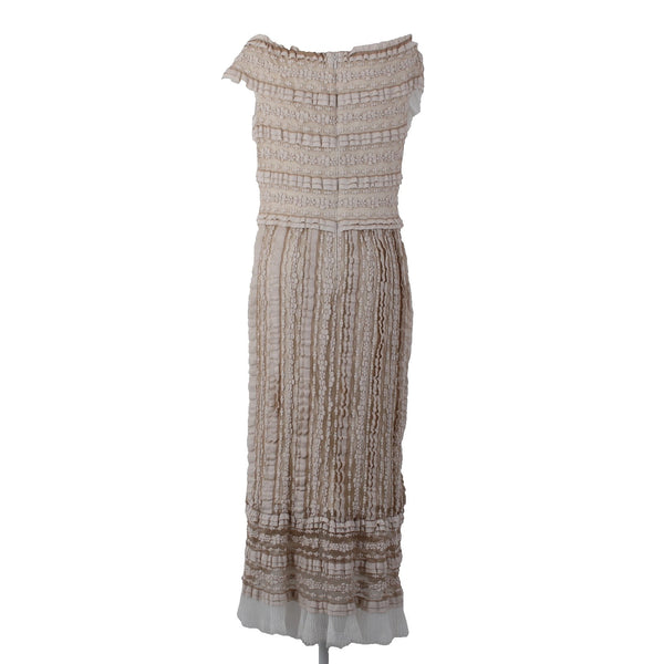 Sho Dress Sz ? Beige White Lace Lined Nylon Cotton Spandex Dress
