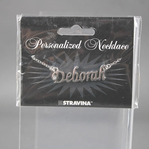 DEBORAH Name Silvertone Rhinestone 14.5" w 4.5" Multi Ring Ext Necklace