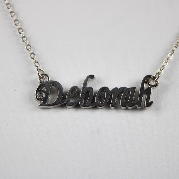DEBORAH Name Silvertone Rhinestone 14.5" w 4.5" Multi Ring Ext Necklace
