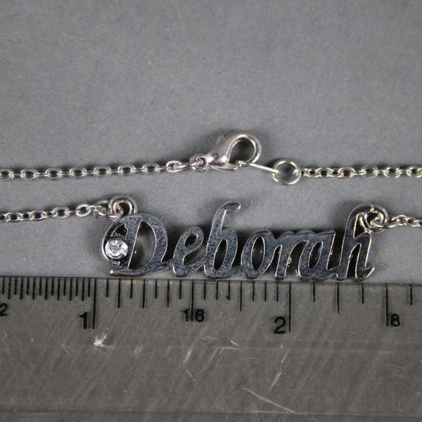 DEBORAH Name Silvertone Rhinestone 14.5" w 4.5" Multi Ring Ext Necklace