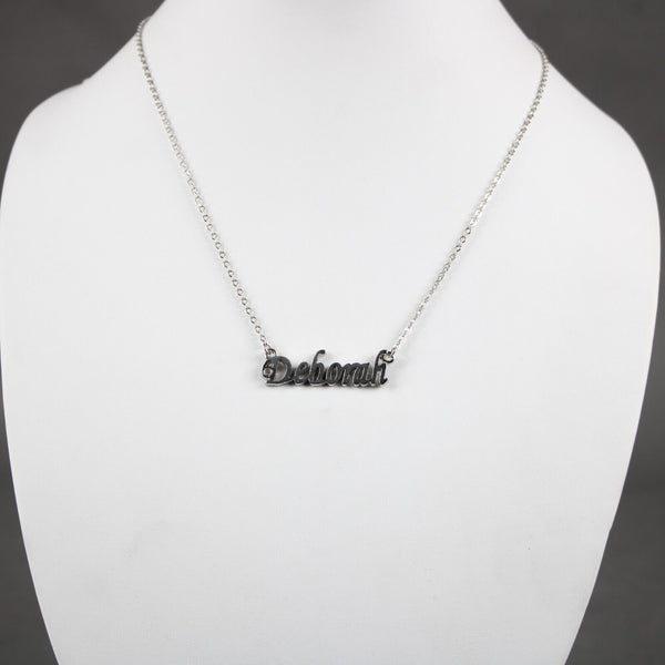 DEBORAH Name Silvertone Rhinestone 14.5" w 4.5" Multi Ring Ext Necklace