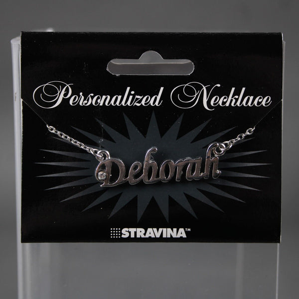 DEBORAH Name Silvertone Rhinestone 14.5" w 4.5" Multi Ring Ext Necklace