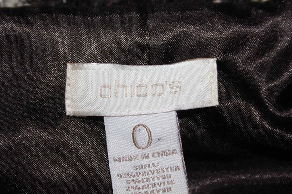 Chicos NEW $139 Sz 0 Brown Cream Plaid Poly Blend Fringe Janise Blazer Jacket