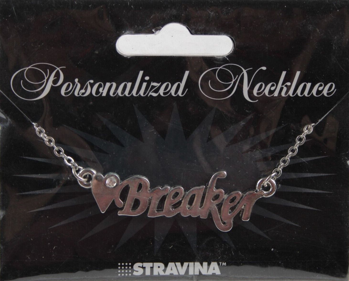 ❤ BREAKER Name Silvertone Rhinestone 14.5" w 4.5" Multi Ring Ext Necklace