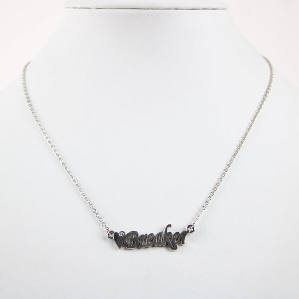 ❤ BREAKER Name Silvertone Rhinestone 14.5" w 4.5" Multi Ring Ext Necklace