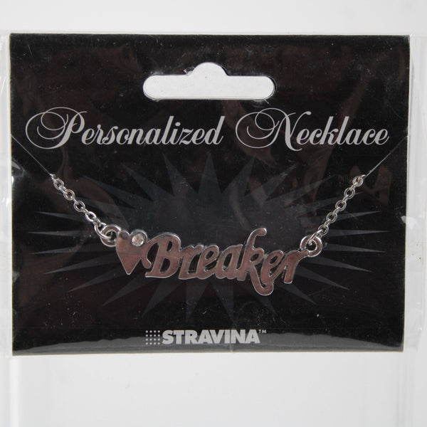 ❤ BREAKER Name Silvertone Rhinestone 14.5" w 4.5" Multi Ring Ext Necklace